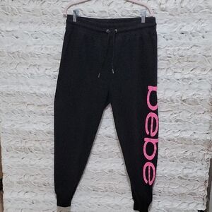 Bebe Joggers Black With Pink Brand Spellout On Leg, Size 1X Streetwear